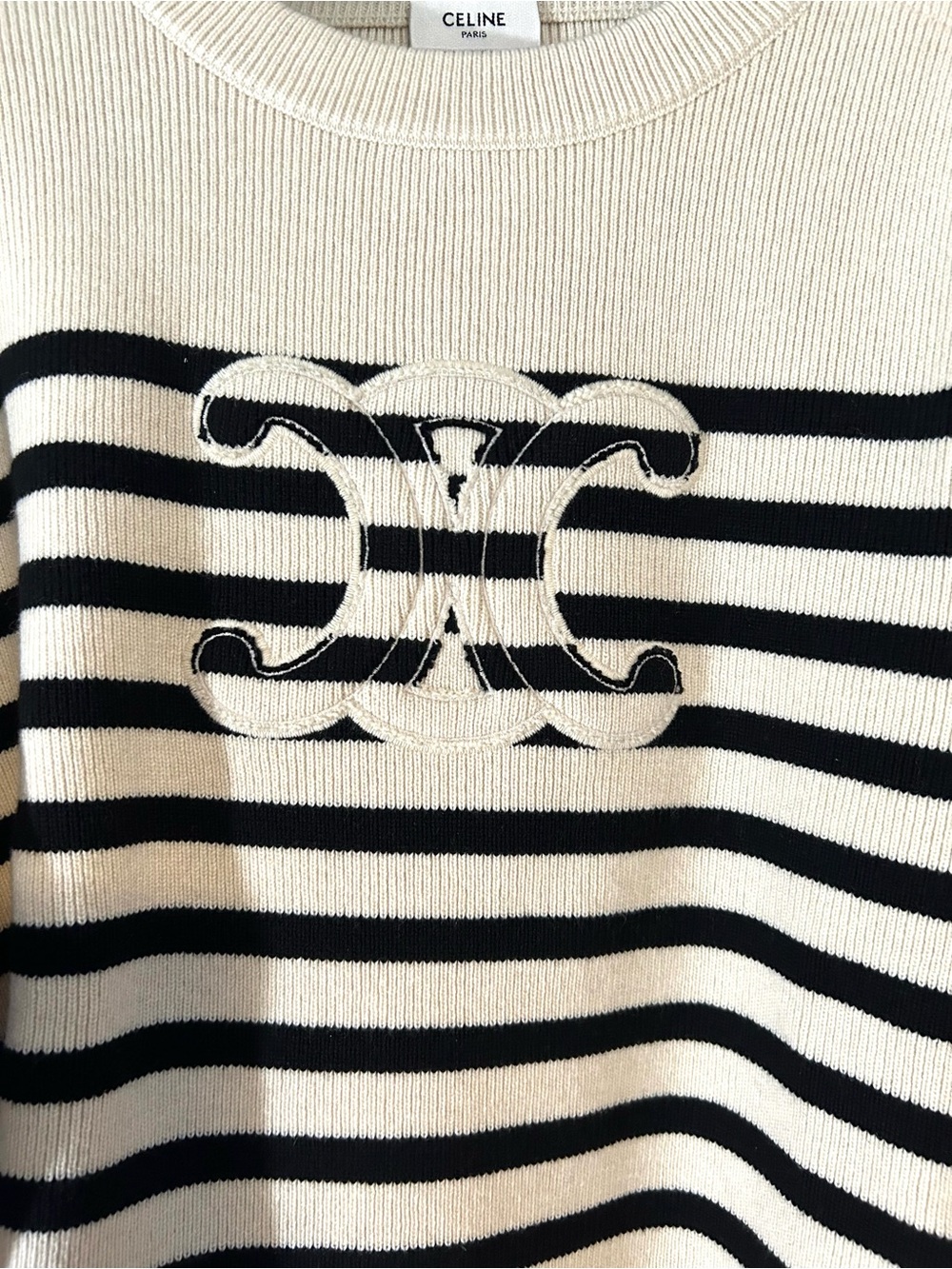 Celine Cream and Black Striped Crewneck Sweater with Gold Buttons NEW WITH TAGS - Picture 5 of 12